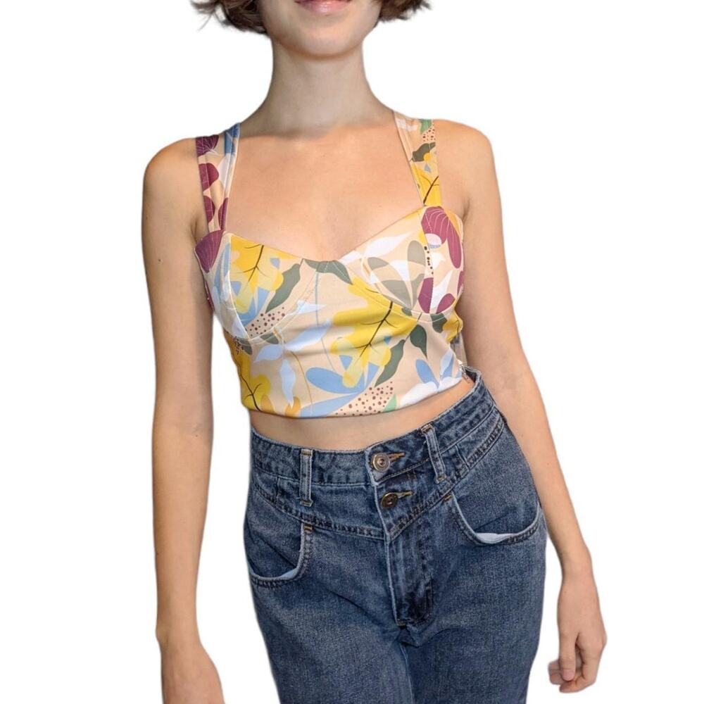 Yellow Fall Leaves Print Crop Top XS